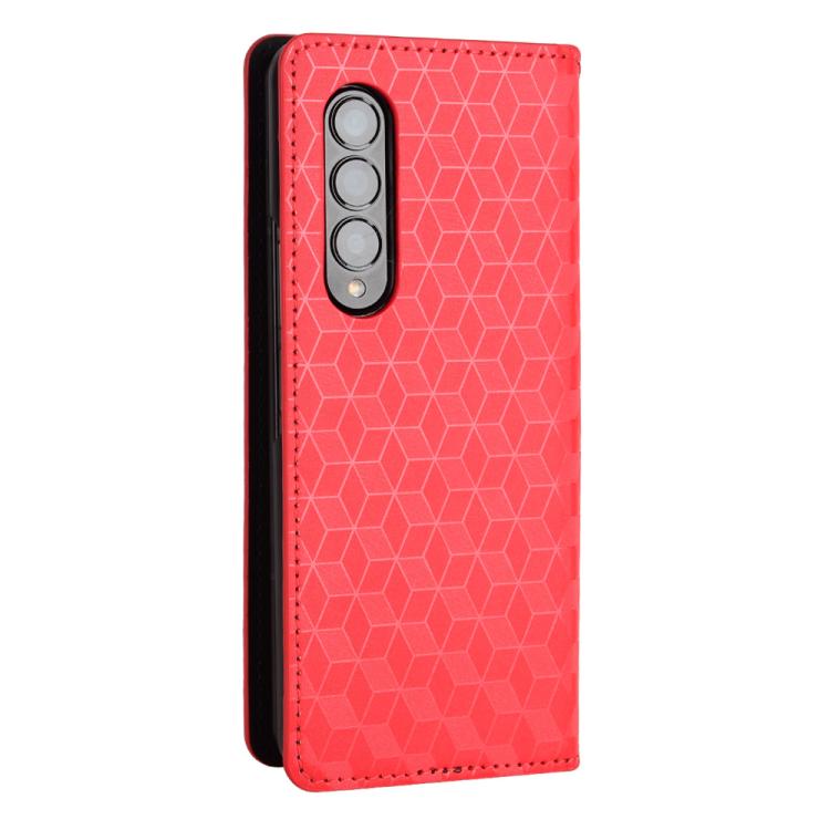 For Samsung Galaxy Z Fold4 Cubic Grid Texture Flip Leather Phone Case