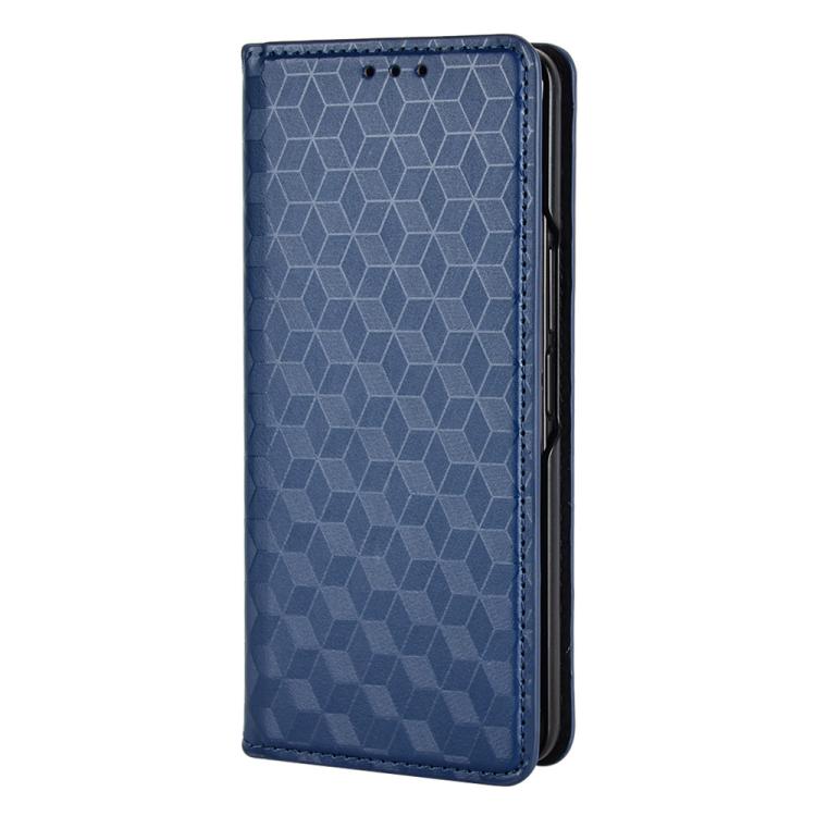 For Samsung Galaxy Z Fold4 Cubic Grid Texture Flip Leather Phone Case