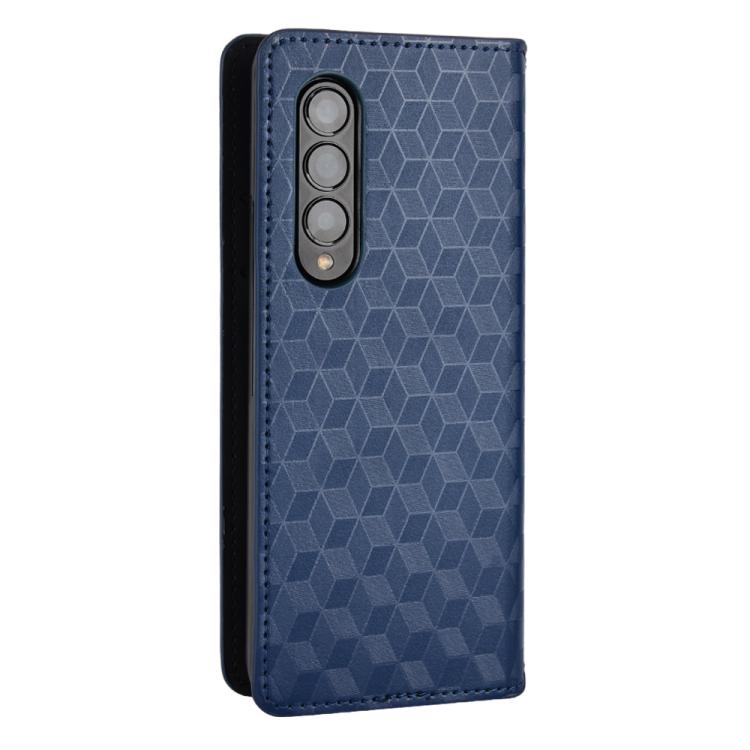 For Samsung Galaxy Z Fold4 Cubic Grid Texture Flip Leather Phone Case