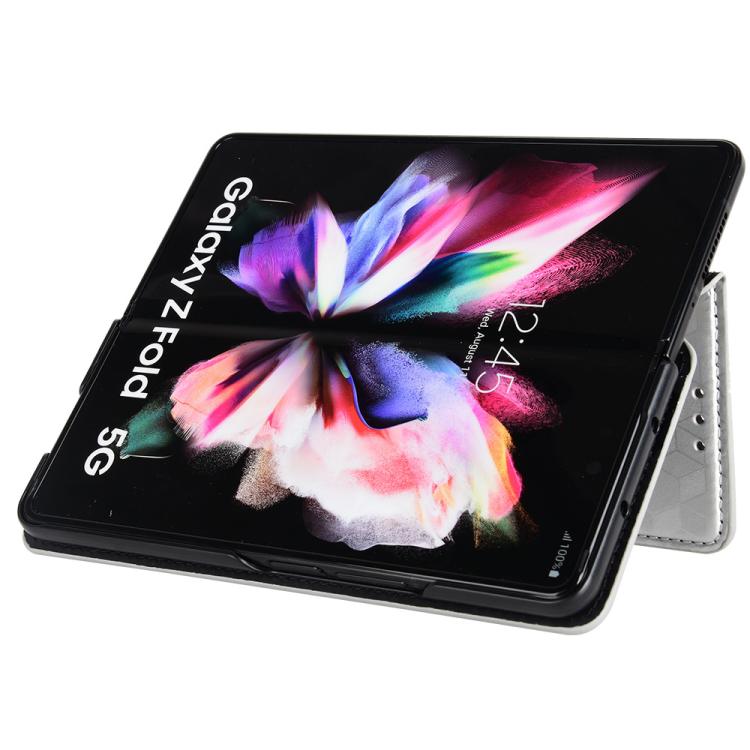 For Samsung Galaxy Z Fold4 Cubic Grid Texture Flip Leather Phone Case
