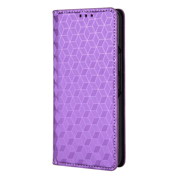For Samsung Galaxy Z Fold4 Cubic Grid Texture Flip Leather Phone Case