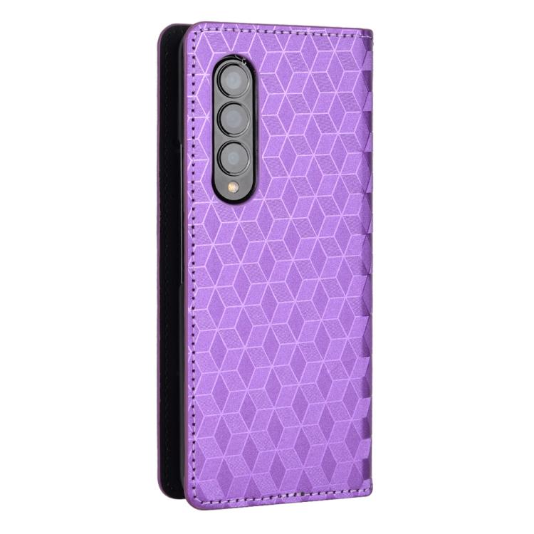 For Samsung Galaxy Z Fold4 Cubic Grid Texture Flip Leather Phone Case