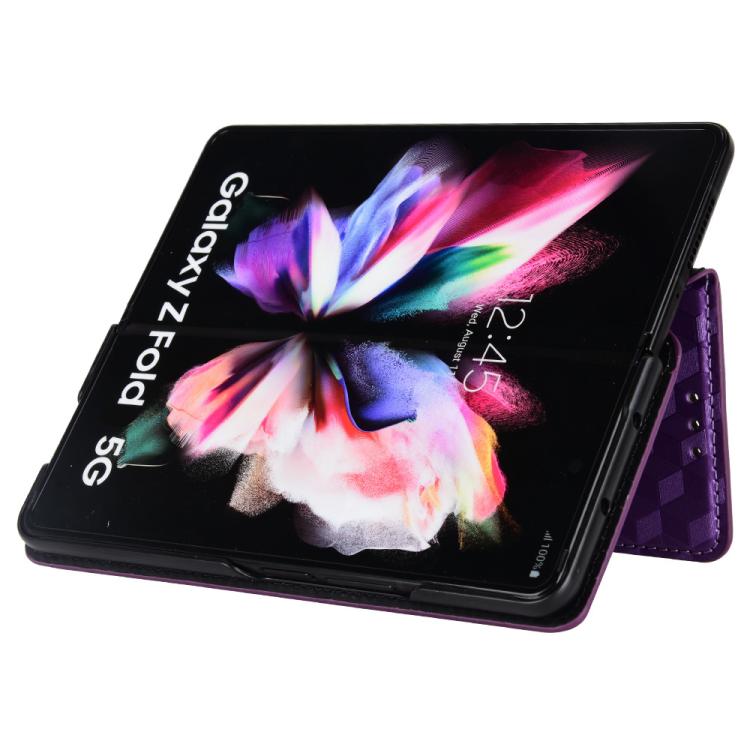 For Samsung Galaxy Z Fold4 Cubic Grid Texture Flip Leather Phone Case