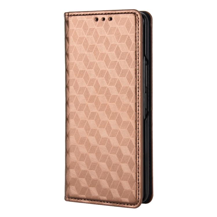 For Samsung Galaxy Z Fold4 Cubic Grid Texture Flip Leather Phone Case