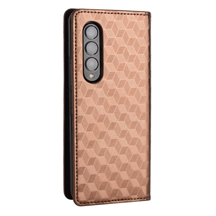 For Samsung Galaxy Z Fold4 Cubic Grid Texture Flip Leather Phone Case