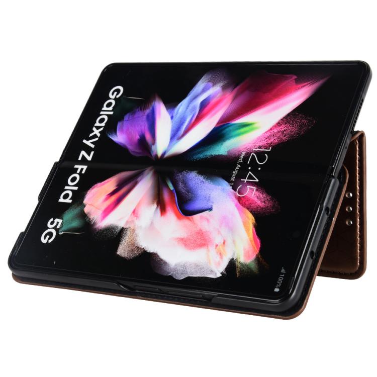 For Samsung Galaxy Z Fold4 Cubic Grid Texture Flip Leather Phone Case
