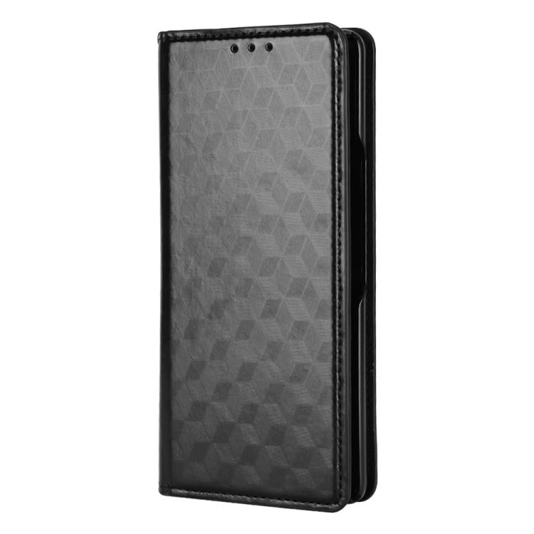For Samsung Galaxy Z Fold2 Cubic Grid Texture Flip Leather Phone Case