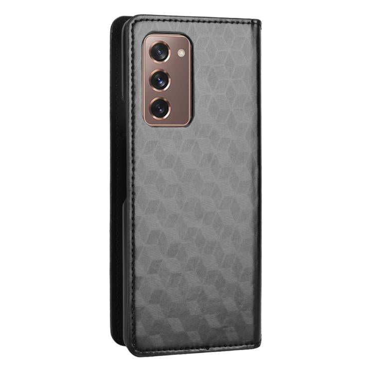 For Samsung Galaxy Z Fold2 Cubic Grid Texture Flip Leather Phone Case