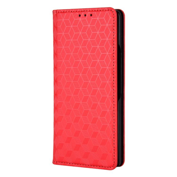 For Samsung Galaxy Z Fold2 Cubic Grid Texture Flip Leather Phone Case