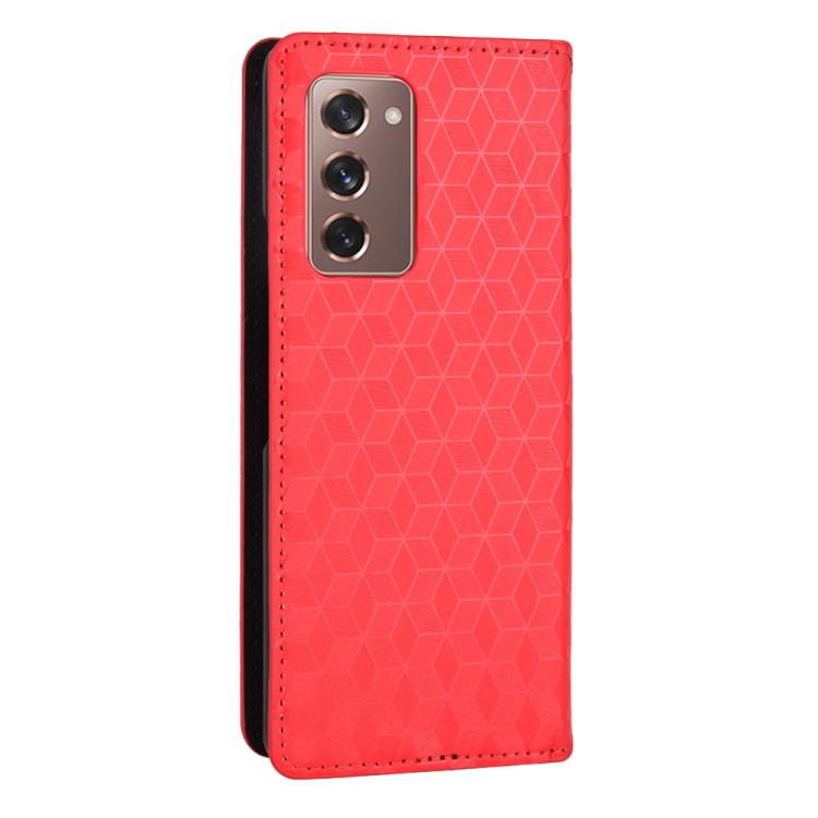 For Samsung Galaxy Z Fold2 Cubic Grid Texture Flip Leather Phone Case