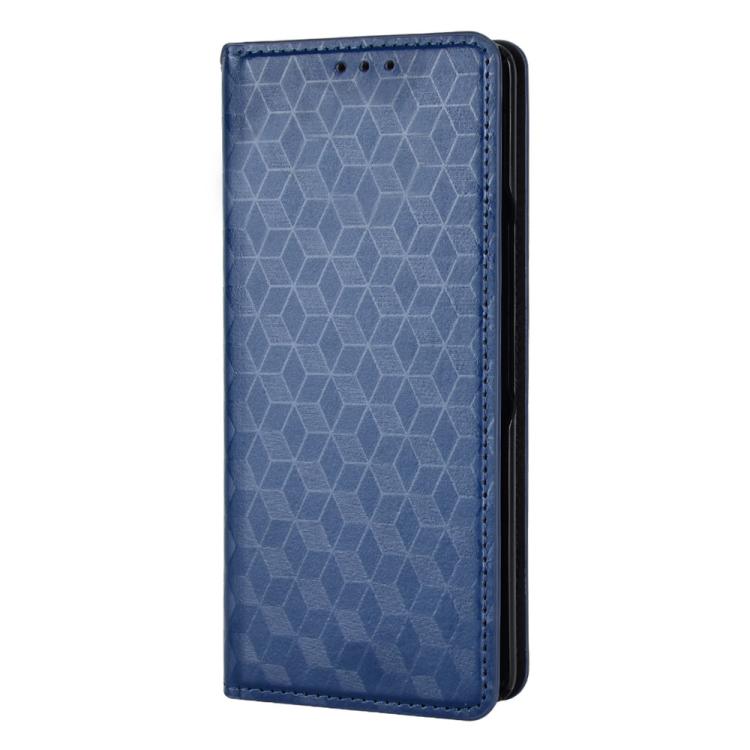 For Samsung Galaxy Z Fold2 Cubic Grid Texture Flip Leather Phone Case