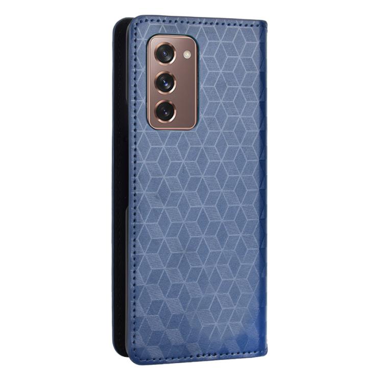 For Samsung Galaxy Z Fold2 Cubic Grid Texture Flip Leather Phone Case