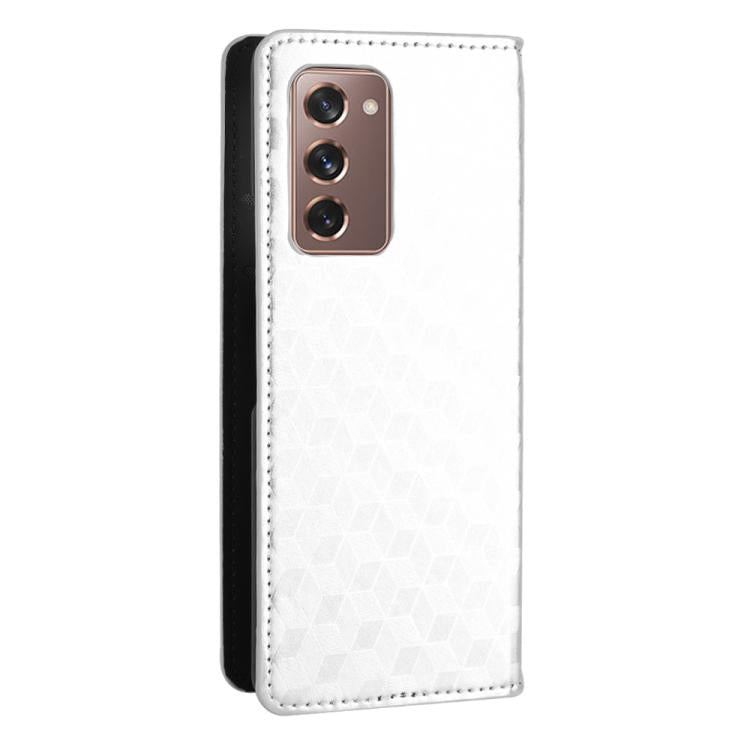For Samsung Galaxy Z Fold2 Cubic Grid Texture Flip Leather Phone Case