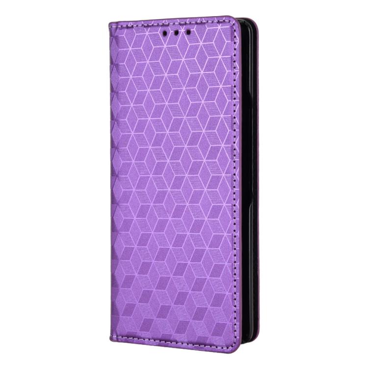 For Samsung Galaxy Z Fold2 Cubic Grid Texture Flip Leather Phone Case