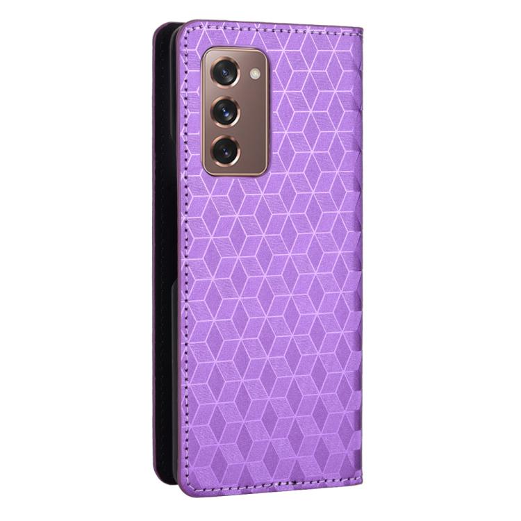 For Samsung Galaxy Z Fold2 Cubic Grid Texture Flip Leather Phone Case