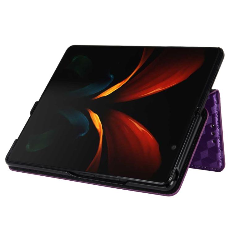 For Samsung Galaxy Z Fold2 Cubic Grid Texture Flip Leather Phone Case