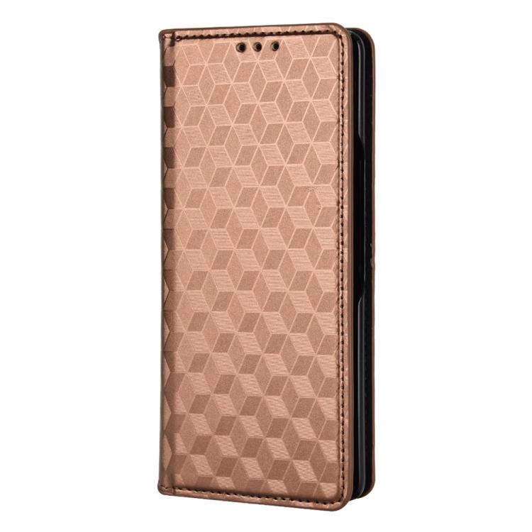 For Samsung Galaxy Z Fold2 Cubic Grid Texture Flip Leather Phone Case