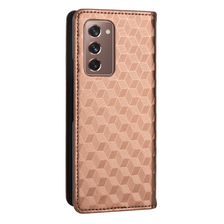 For Samsung Galaxy Z Fold2 Cubic Grid Texture Flip Leather Phone Case