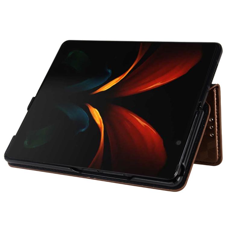 For Samsung Galaxy Z Fold2 Cubic Grid Texture Flip Leather Phone Case