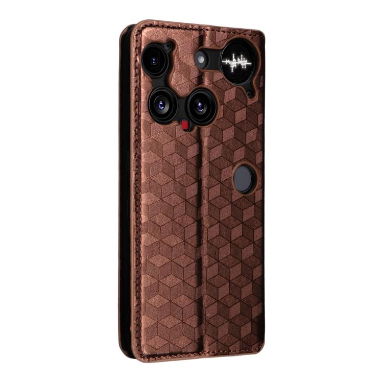 For Nothing Phone 3 Cubic Grid Texture Flip Leather Phone Case