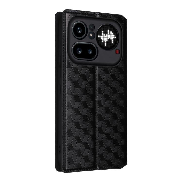 For Nothing Phone 4a Pro Cubic Grid Texture Flip Leather Phone Case