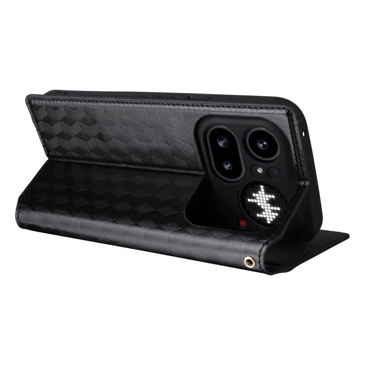 For Nothing Phone 4a Pro Cubic Grid Texture Flip Leather Phone Case