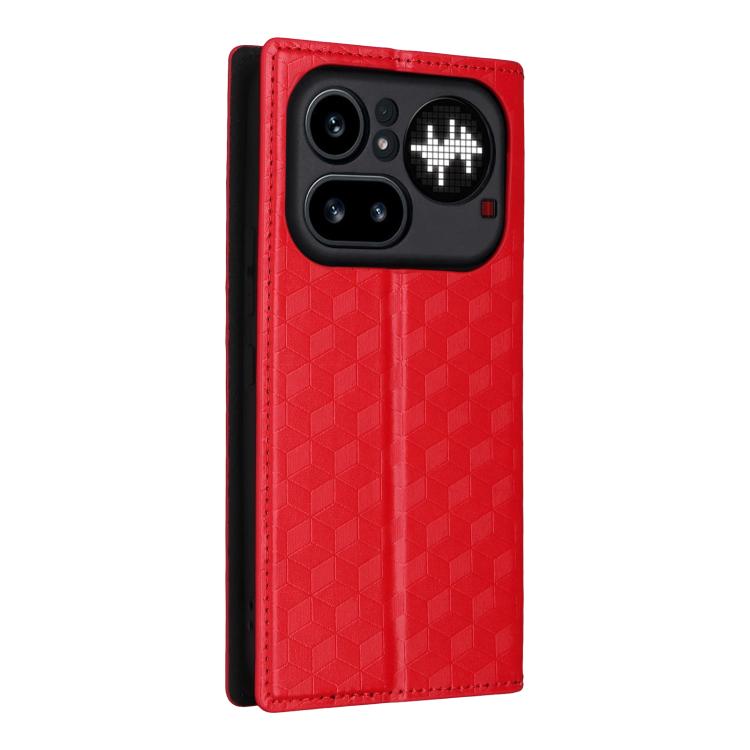 For Nothing Phone 4a Pro Cubic Grid Texture Flip Leather Phone Case