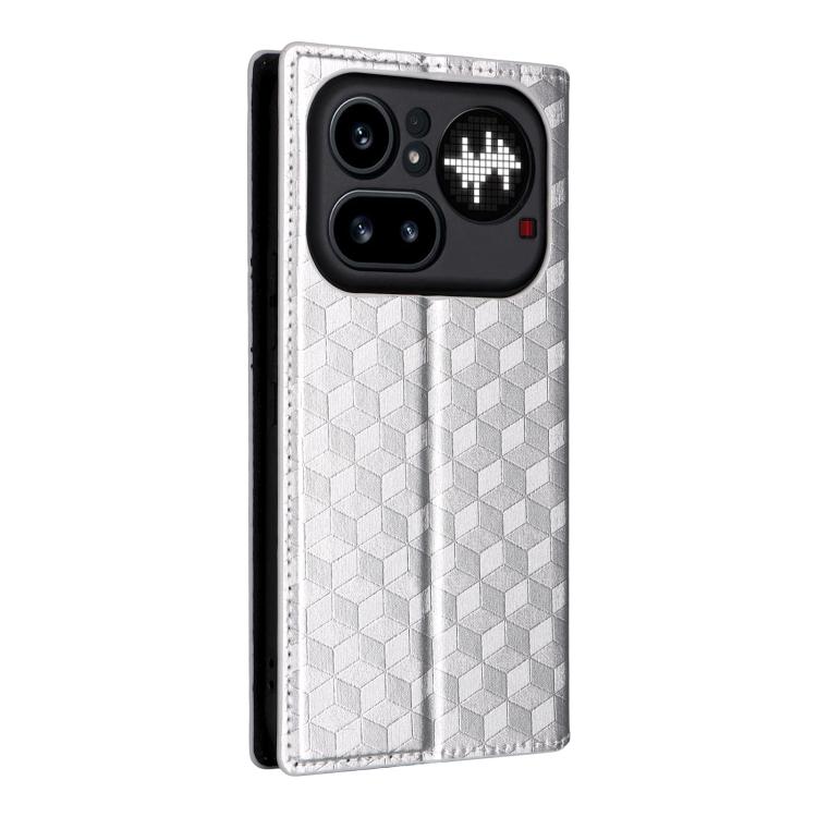 For Nothing Phone 4a Pro Cubic Grid Texture Flip Leather Phone Case