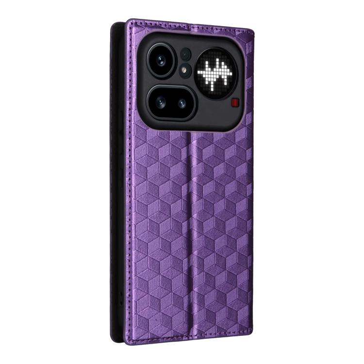 For Nothing Phone 4a Pro Cubic Grid Texture Flip Leather Phone Case