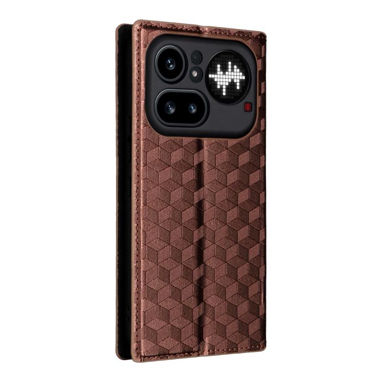 For Nothing Phone 4a Pro Cubic Grid Texture Flip Leather Phone Case
