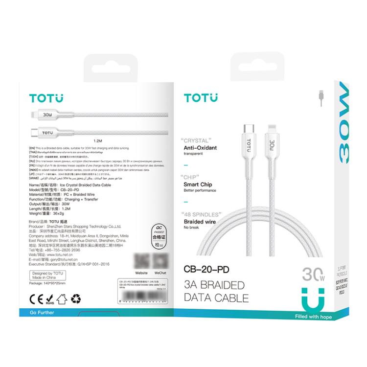 TOTU CB-20-PD 30W USB-C / Type-C to 8 Pin Crystals Braided Data Cable, Length:1.2m - White