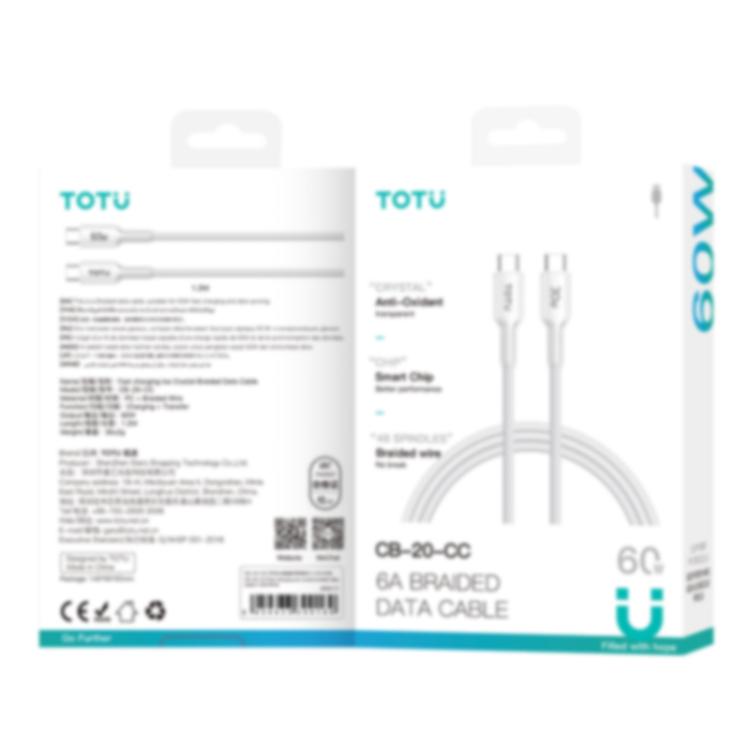 TOTU CB-20-CC 60W USB-C / Type-C to Type-C Crystals Braided Data Cable, Length:1.2m - White
