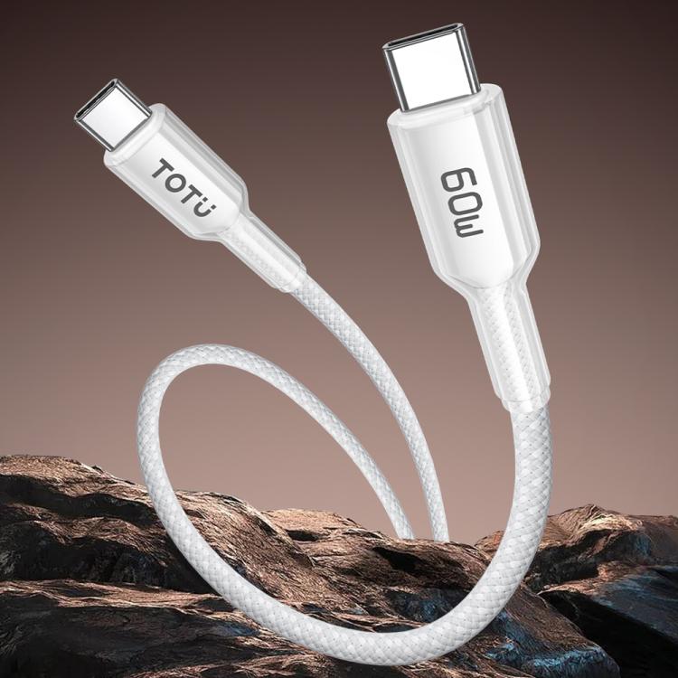 TOTU CB-20-CC 60W USB-C / Type-C to Type-C Crystals Braided Data Cable, Length:1.2m - White