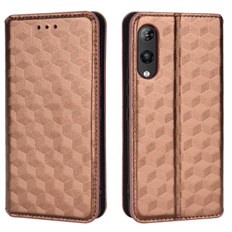 For Rakuten Hand Cubic Grid Texture Flip Leather Phone Case
