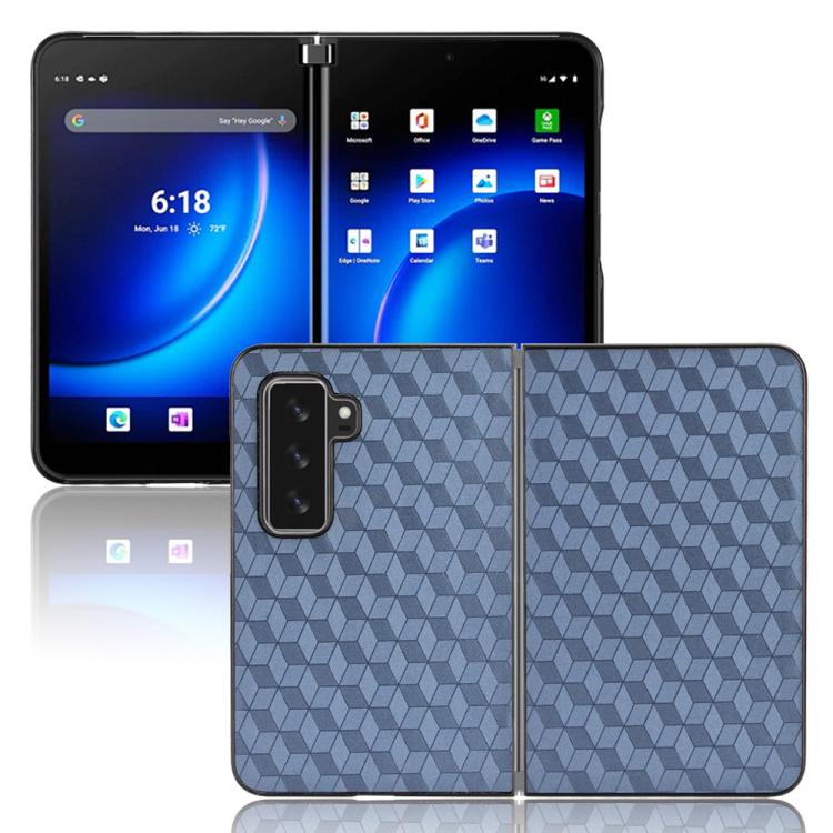 For Microsoft Surface Duo 2 Cubic Grid Texture Leather Back Cover Phone Case