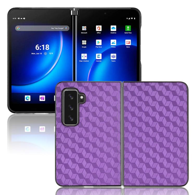 For Microsoft Surface Duo 2 Cubic Grid Texture Leather Back Cover Phone Case