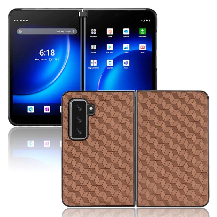 For Microsoft Surface Duo 2 Cubic Grid Texture Leather Back Cover Phone Case
