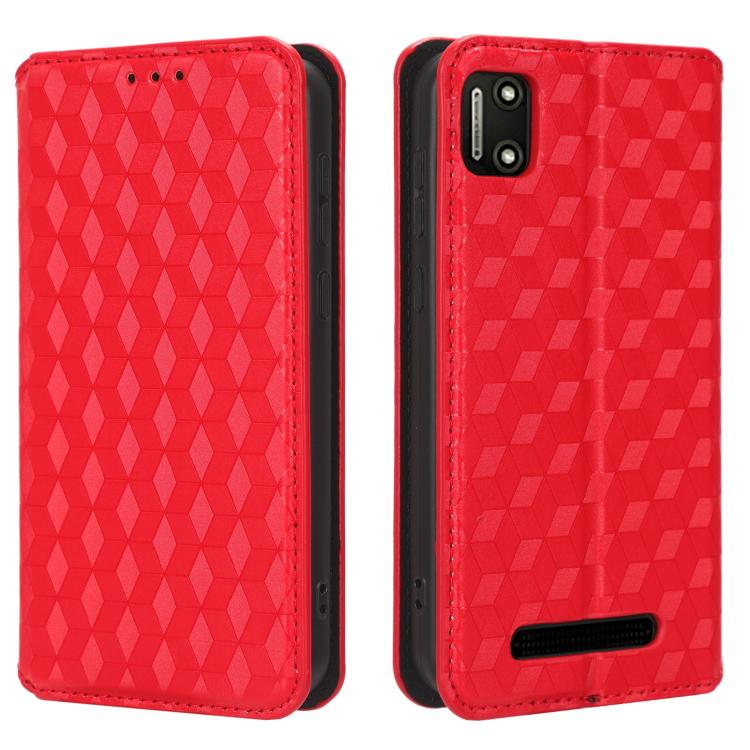 For Cloud Mobile Stratus C7 Cubic Grid Texture Flip Leather Phone Case