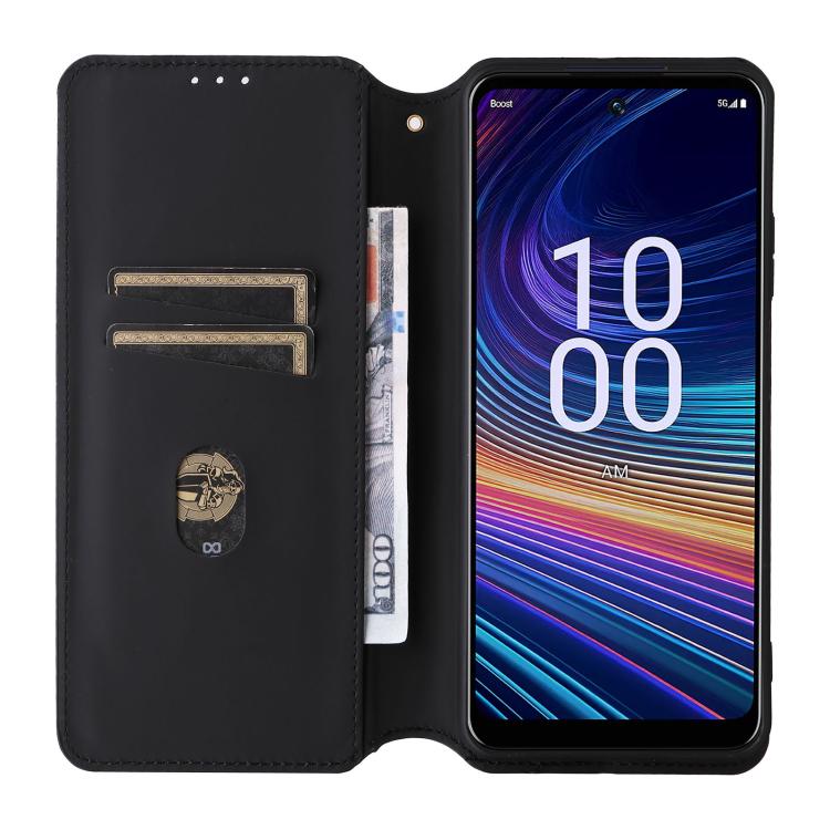 For Boost Mobile Celero 5G+ 2024 Cubic Grid Texture Flip Leather Phone Case