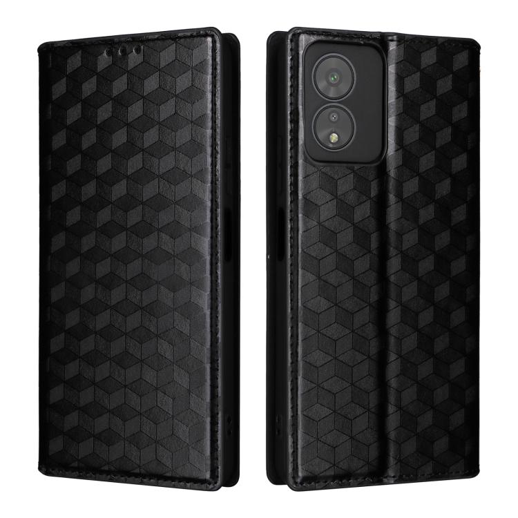 For Boost Mobile Celero 5G SC Cubic Grid Texture Flip Leather Phone Case