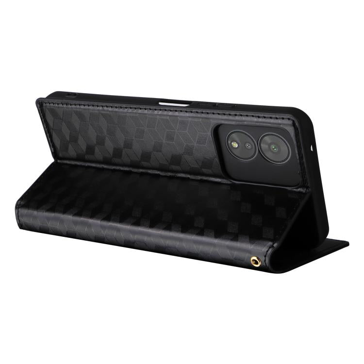 For Boost Mobile Celero 5G SC Cubic Grid Texture Flip Leather Phone Case