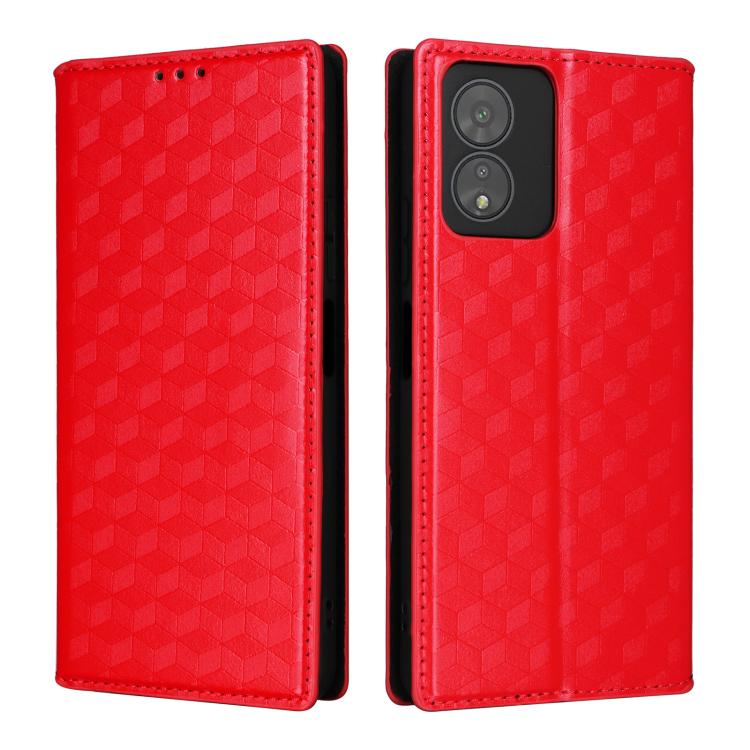 For Boost Mobile Celero 5G SC Cubic Grid Texture Flip Leather Phone Case