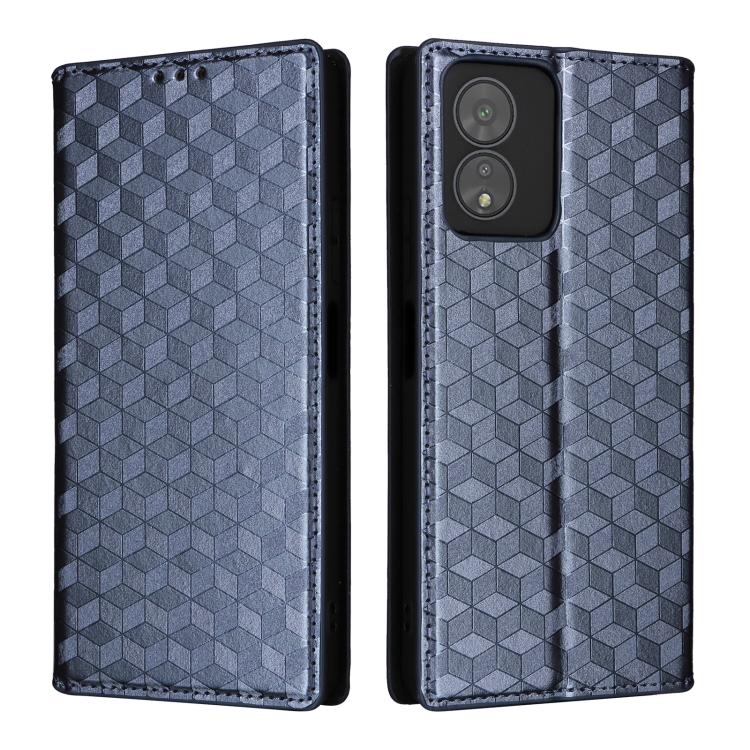 For Boost Mobile Celero 5G SC Cubic Grid Texture Flip Leather Phone Case
