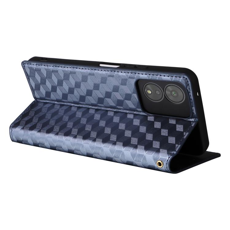 For Boost Mobile Celero 5G SC Cubic Grid Texture Flip Leather Phone Case
