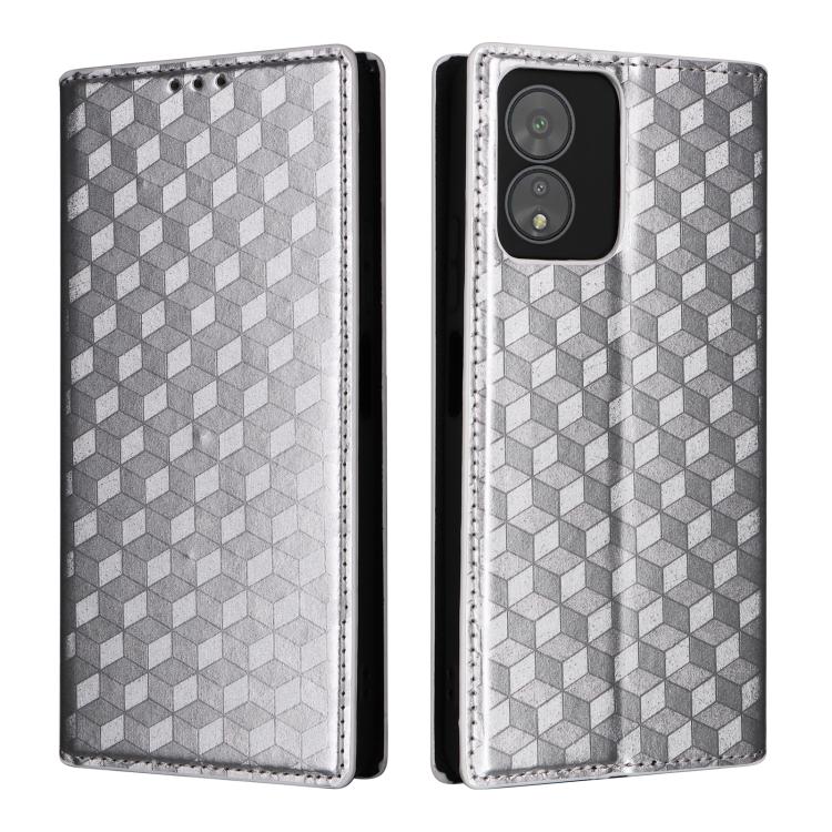 For Boost Mobile Celero 5G SC Cubic Grid Texture Flip Leather Phone Case