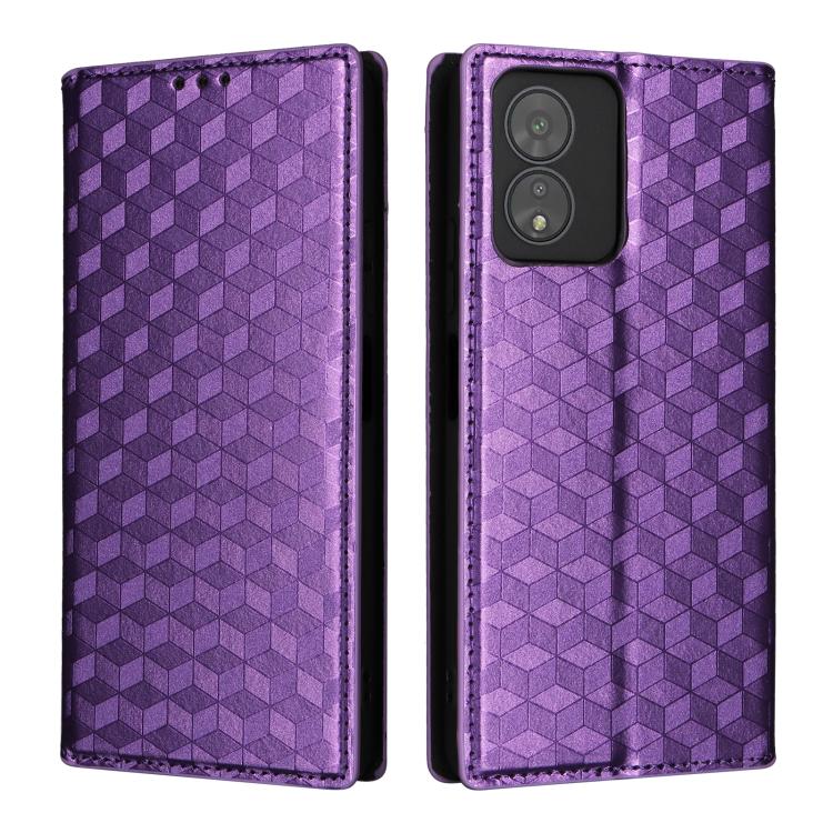 For Boost Mobile Celero 5G SC Cubic Grid Texture Flip Leather Phone Case