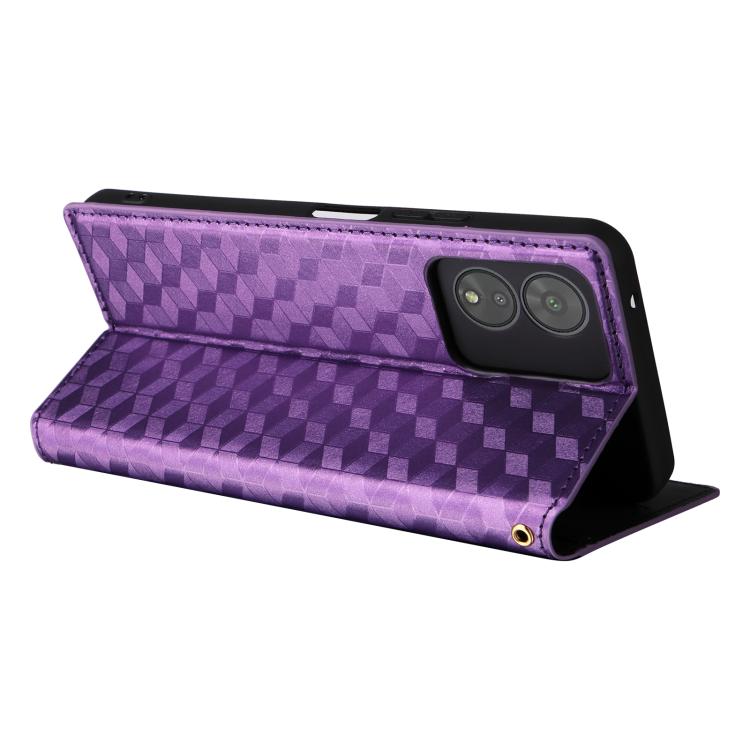 For Boost Mobile Celero 5G SC Cubic Grid Texture Flip Leather Phone Case