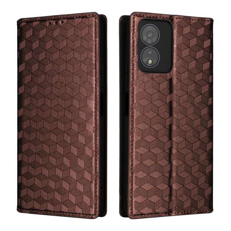 For Boost Mobile Celero 5G SC Cubic Grid Texture Flip Leather Phone Case