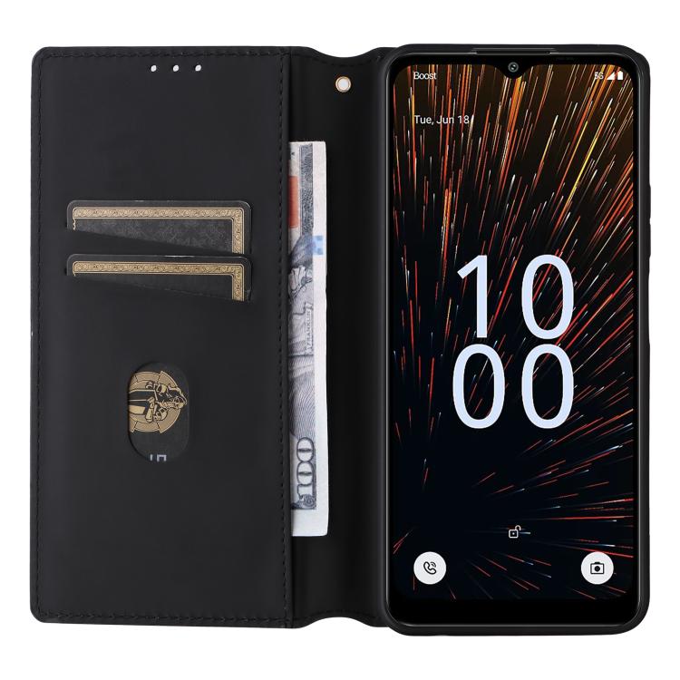 For Boost Mobile Celero 5G SC Cubic Grid Texture Flip Leather Phone Case