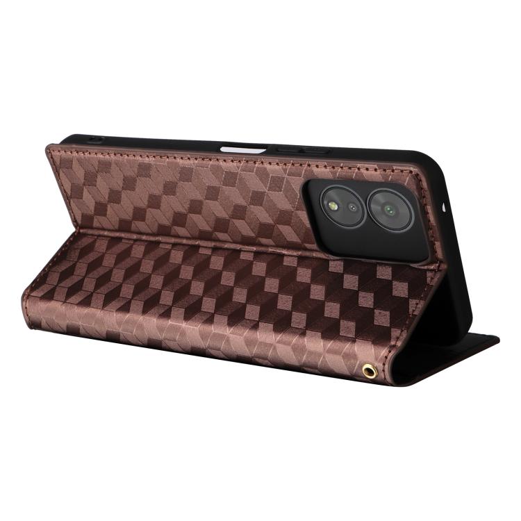 For Boost Mobile Celero 5G SC Cubic Grid Texture Flip Leather Phone Case